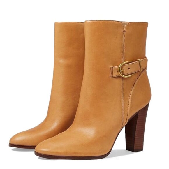 Veronica Beard Viv Booties Natural Leather Upper Ankle Heeled Buckle Boots Size - Picture 1 of 11